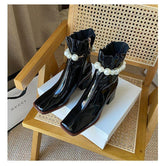 Ankle Boots Block High Heel Shoes Beige New-BS01059-Veeddydropshipping